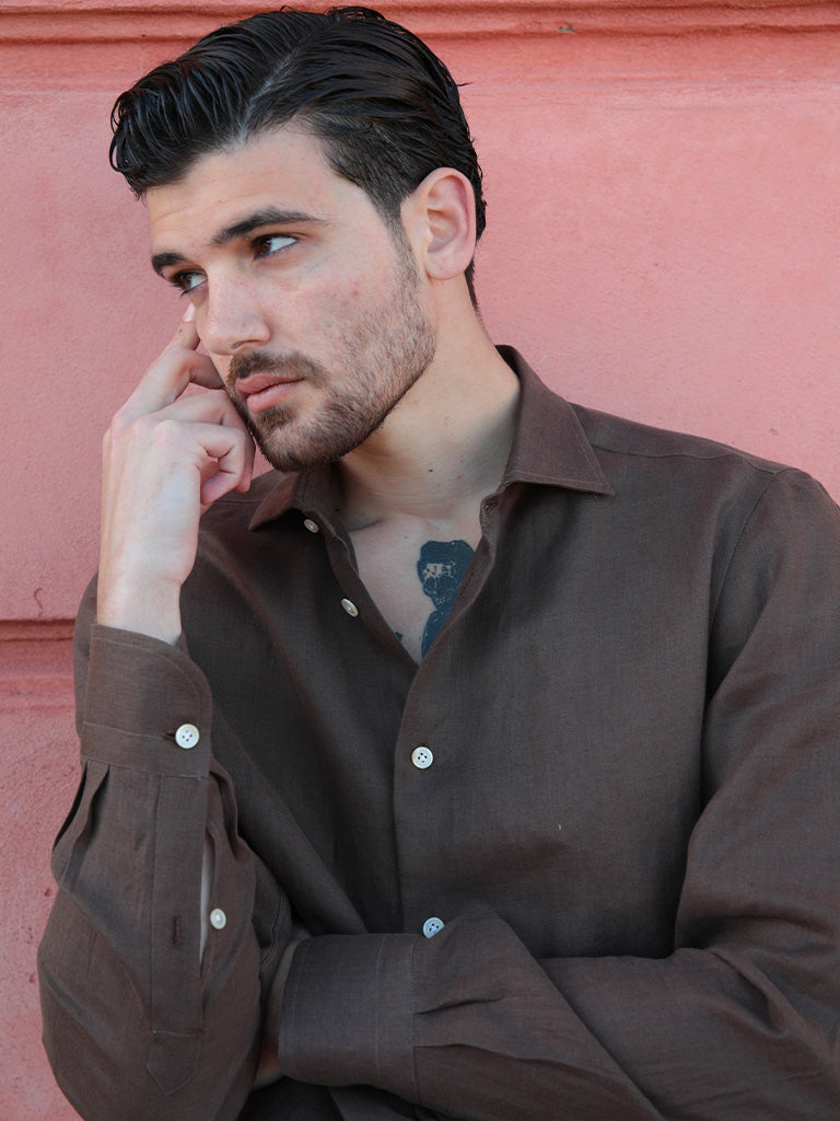 New Primavera - Brown Irish Linen Shirt  Luca Avitabile - Handmade Shirts