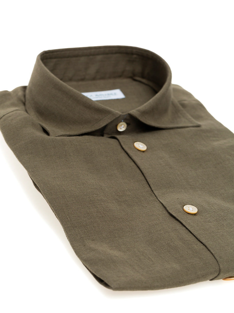 New Primavera - Khaki Irish Linen Shirt M New Primavera - Khaki Irish Linen Shirt M